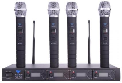 Central 4 Microfones de M?o s/ Fios UHF 4 Canais (PLL-400) - AZUSA