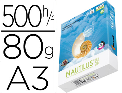 Papel Fotocopia Nautilus Superwhite 100% Reciclado Din A3 80 Gr (500 Folhas)