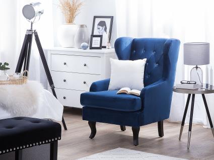Poltrona estofada em veludo azul escuro ALTA