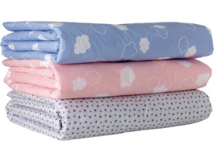 Protetores de Berço Edredão 160x35cm + Protetor de Berço 100x140cm 100% Algodão com Nuvens Azul (40x13x55)