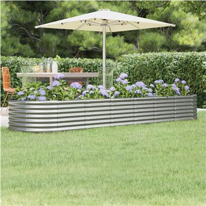 vidaXL Vaso/floreira de jardim aço revestido a pó 296x80x36cm prateado