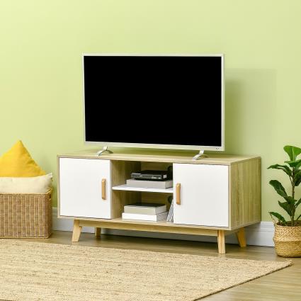 Móvel de TV para Televisores até 55 Polegadas, Móvel de TV Moderna com 2 Gavetas, 2 Prateleiras Abertas e Prateleira Interior Ajustável 120x40x55cm Ma