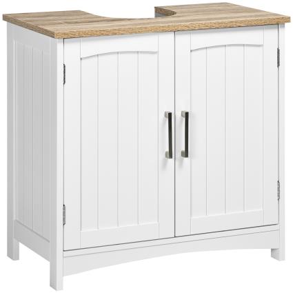 kleankin Móvel para Lavatório Pousar Armário para Casa de Banho de Madeira com 2 Portas e Prateleira Interior Ajustável 60x30x60cm Branco   Aosom Portugal