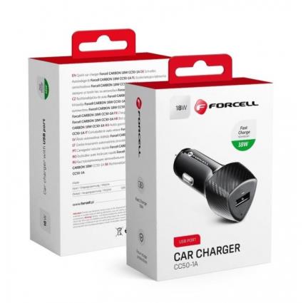 Carregador Isqueiro FORCELL CARBON USB A QC 3.0 18W CC50-1A Preto em Blister