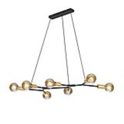 Candeeiro suspenso design preto 7 luzes douradas - DIRK