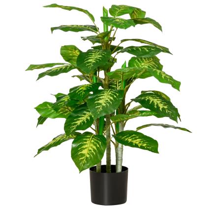 HOMCOM Planta Artificial Aglaonema Planta Sintética de 95cm com 42 Folhas e Vaso de Cimento Decoração para Casa e Exterior Verde   Aosom Portugal