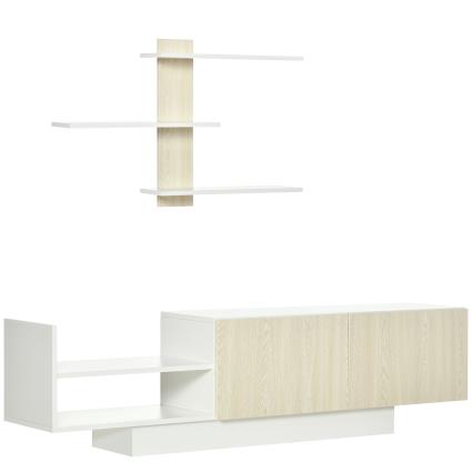 HOMCOM Móvel de TV para Sala de Estar Móvel para Televisores 150x31,5x40cm e Prateleira de Parede 95,5x16x60cm Madeira e Branco   Aosom Portugal