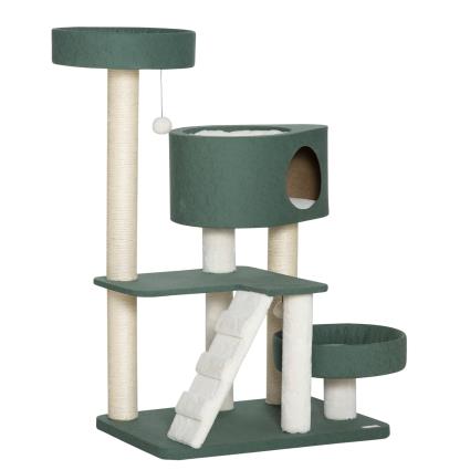 PawHut Árvore Arranhador para Gatos com 2 Camas Caverna Rede Escada Bolas Suspensas e Postes de Sisal 70x50x114cm Verde   Aosom Portugal