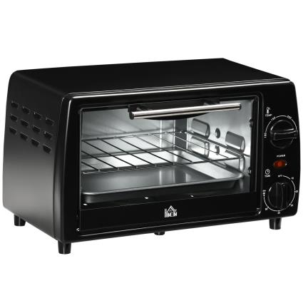 HOMCOM Mini Forno de Convecção 10 Litros 750W com Temperatura até 230°C Temporizador 60 Minutos Bandeja e Grade 36,5x26x22cm Preto   Aosom Portugal