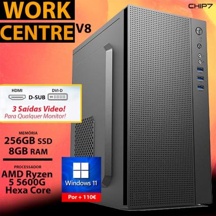 COMPUTADOR TRABALHO - AMD Ryzen 5 5600G / 8GB RAM / 256GB SSD / SEM SISTEMA OPERATIVO - CHIP7 WORK CENTRE V8