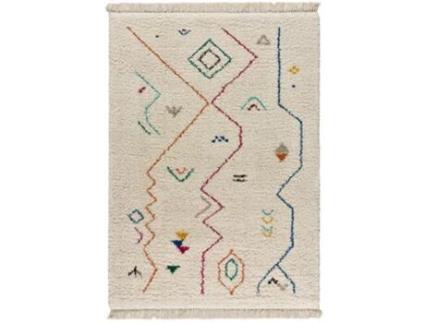 Alfombra de pelo largo con flecos - ATTICGO - Yebel - Blanco, 200X290 cm