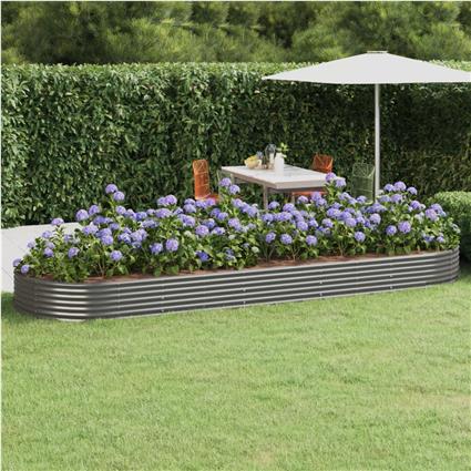 vidaXL Vaso/floreira de jardim aço revestido a pó 450x140x36 cm cinza