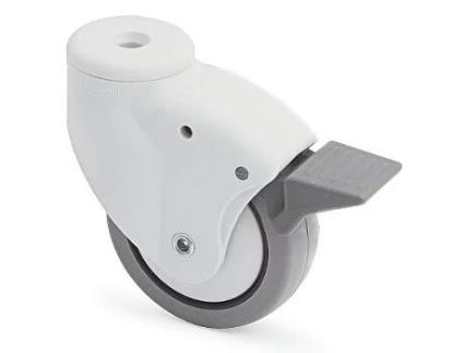 Rueda giratoria aro de goma ø80 tp antihilo con freno mono nucleo polipropileno. aro de goma shore a85.