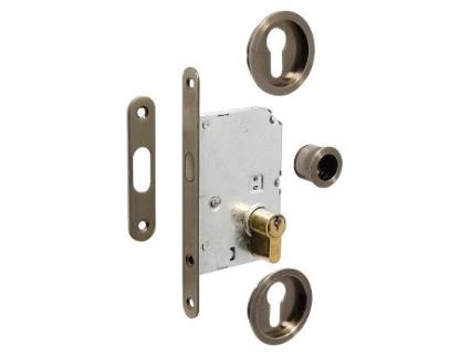 Kit cerradura puerta corredera ø60 cuero superacodado cilindro 20-20 latonado.