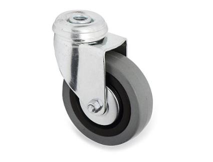 Rueda giratoria jade plus aro de goma ø80 tp zincado placas antihilo y doble hilera de bolas.