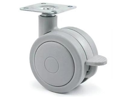 Rueda giratoria doble ø60 rolom plástico con freno gris