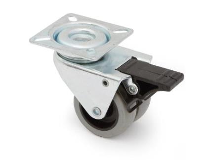 Rueda giratoria celia aro doble goma ø50 plástico con freno capacidad carga 60kgs.