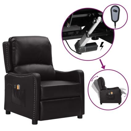 vidaXL Poltrona massagens reclin. elétrica couro art. brilhante preto