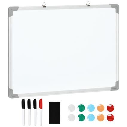 HOMCOM Quadro Magnético com Estrutura de Liga de Alumínio 60x45cm Quadro Magnético com Apagador 4 Marcadores e 10 Ímás Branco   Aosom Portugal