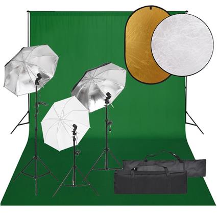 vidaXL Kit estúdio fotográfico c/ conj. de iluminação/fundo/refletor