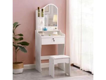 Toucador móvel de maquiagem penteadeira espelho quarto banquinho Flora