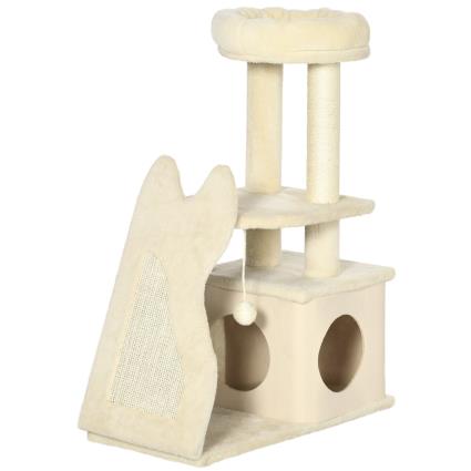 PawHut Árvore Arranhador para Gatos Torre para Gatos com Cama Caverna  Bola Suspensa Postes e Rampa de Sisal 60x30x83cm Bege   Aosom Portugal