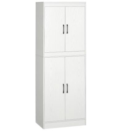 HOMCOM Armário de Cozinha Móvel Auxiliar de Cozinha com 4 Portas e 5 Prateleiras Estilo Moderno Anti-Tombo 60x36x168cm Branco   Aosom Portugal