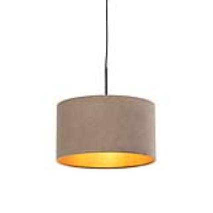 Candeeiro de suspensão com abajur aveludado taupe com ouro 35 cm - Combi