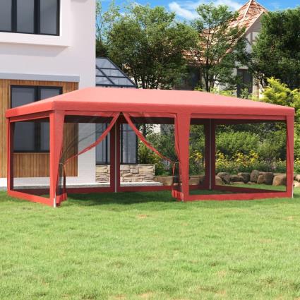 vidaXL Tenda p/ festas c/ 6 paredes laterais rede 6x4 m PEAD vermelho