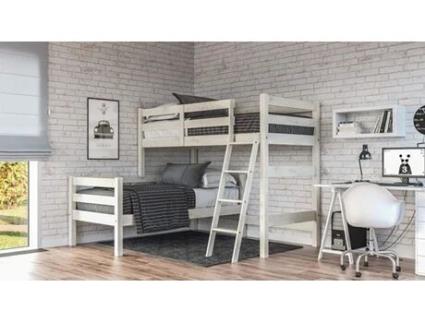 Beliche VENPRODINA Forma de L de Madeira de Pinho Maciço Branco (156 x 90 x 190 cm)