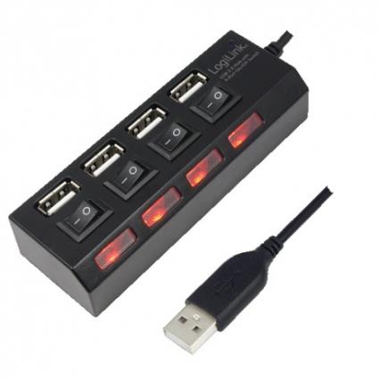 HUB USB 2.0 DE 4 PORTAS EM PRETO, COM ALIMENTACAO - LOGILI