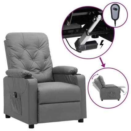 Poltrona Reclinável Elétrica Couro Artificial Cinzento