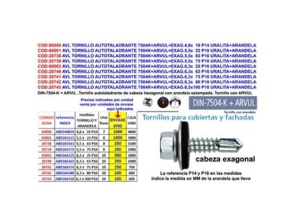 Avl tornillo autotaladrante 7504k+arvul exag.5.5x32 p16 ab165532 (caja 1000 unidades)