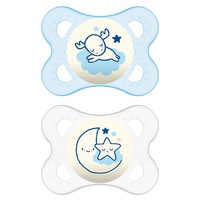 Mam 2-6 meses Chupetas Silikon para Noite 2 unidades (Azul) - Bamed Baby