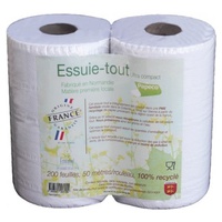 Toalha de papel branco 100% reciclado 200 f. Rótulo ecológico, França 2 unidades - PAPECO