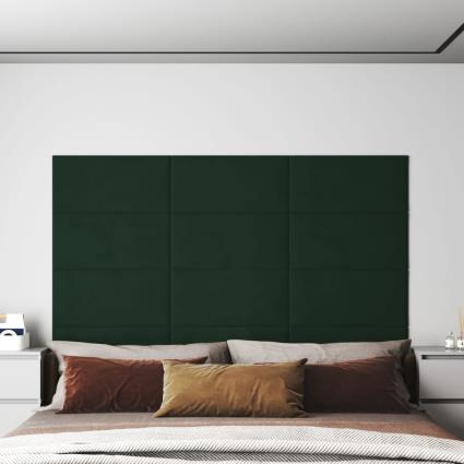 vidaXL Painel de parede 12 pcs 60x30 cm veludo 2,16 m² verde-escuro