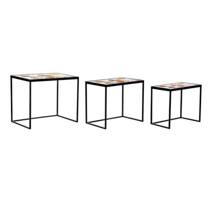 Jogo de 3 Mesas Dkd Home Decor Cristal Preto Meta.