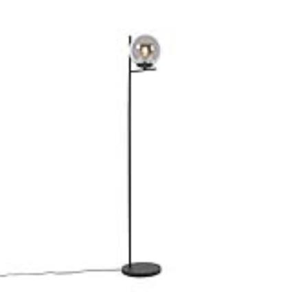 Art deco vloerlamp zwart met smoke glas - Flore