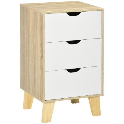 HOMCOM Mesa de Cabeceira com 3 Gavetas para Dormitório Sala de Estar Estilo Moderno Anti-Tombo 40x35x68,5cm Madeira e Branco   Aosom Portugal