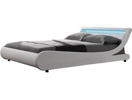 Cama HABITAT ET JARDIN LED Natacha  Branco (160x200 cm - PVC e PU)