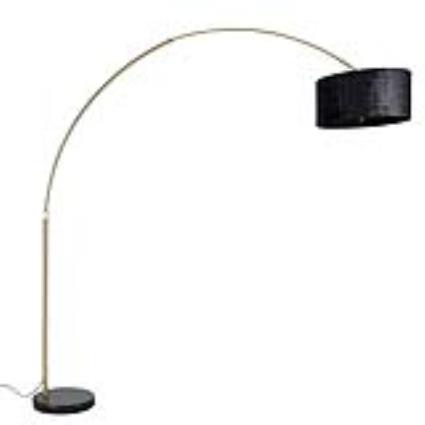 Lâmpada de arco de latão com máscara de tecido preto preto 50 cm - XXL