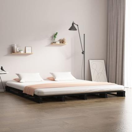 Estrutura de Cama Super King 180x200 cm Pinho Maciço Preto