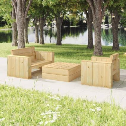 Conjunto Lounge de Jardim Madeira de Pinho Impregnada 3 pcs