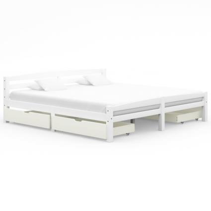Estrutura de Cama com 4 Gavetas 200x200 cm Pinho Maciço Branco