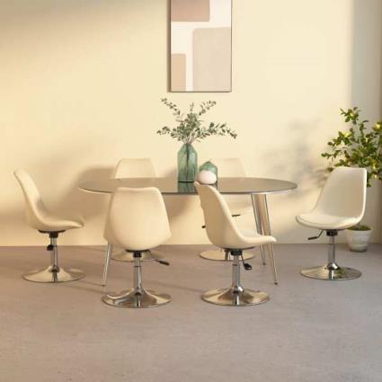 Cadeiras de Jantar Giratórias 6 pcs Tecido Cor Creme