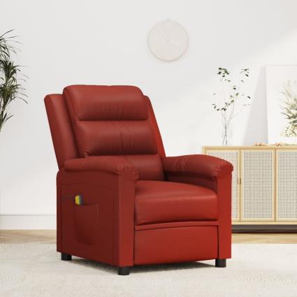 vidaXL Poltrona massagens reclinável couro artificial vermelho tinto
