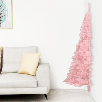 vidaXL Meia árvore de Natal artificial com suporte 210 cm PVC rosa