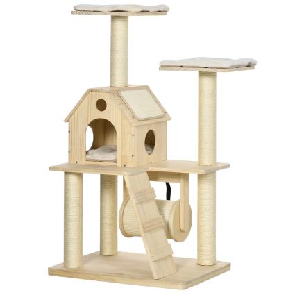 PawHut Árvore Arranhador para Gatos com Cama Almofada Lavável Caverna Rolo Postes de Sisal e Rampa 70x50x125cm Madeira   Aosom Portugal