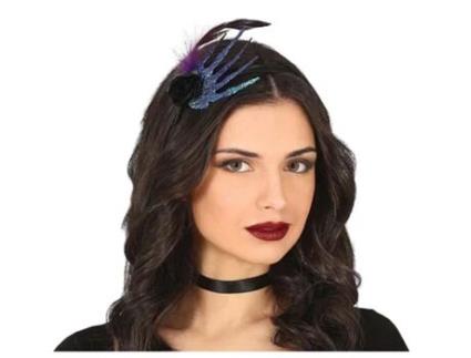 Adereço GUIRCA Diadema Com Mão, Pena E Rosa Negra