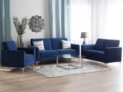 Conjunto de sofás com 6 lugares em veludo azul marinho FENES